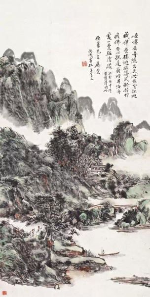 Lot.061 黄宾虹 湖山泊舟 　　镜心 设色纸本 1946年作 99×49.8cm. 约4.4平尺