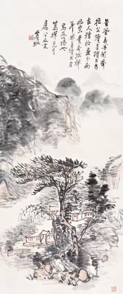 Lot.063 黄宾虹 山居清晓 　　 镜心 设色纸本 1948年作 　　 95×39.5cm. 约3.4平尺